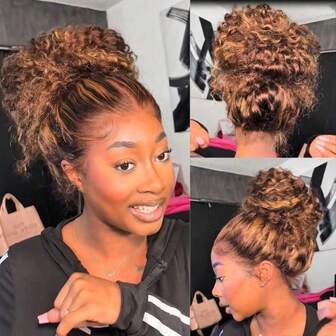 ZHENDEFA 360° ombre honungsblond peruk med spetsfront, människohår, osynliga remmar, ombre djupt vågigt peruk med spetsfront, människohår, 200 täthet, 360° HD transparent peruk med spetsfront, förplockad, för kvinnor