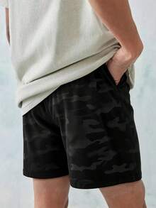 Men's Summer Camo Shorts With Drawstring Waist And Side Pockets, Suitable For Running, Basketball, Workout And Other Sports - Black - View 8