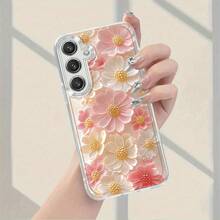 Funda de Teléfono de Flor Rosa y Blanca para Samsung Galaxy A02 A03S A04 A05S A06 A13 A14 A15 A16 5G A21S A22 A23 A24 A25 A26 A32 A34 A35 A36 A50 A52 A53 A54 A55 A56 A73 S21 Ultra S22 Plus S23+ S24 FE S48 Funda de Teléfono Transparente de Caricatura a Prueba de Golpes Cobertura Completa TPU Funda Suave Creativa - Multicolor - Ver 4