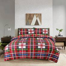 Polycotton Single Bed Duvet Cover Set - Soft Breathable Quilt Cover With Matching Pillowcase - Red Check - View 5