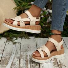 女士夏季新款休闲交叉厚底防滑凉鞋，适合户外、居家、日常通勤，百搭 - 米色 - 查看 10