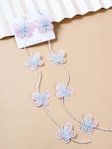 2 件装女孩蝴蝶/花朵发夹，可爱返校蝴蝶仿珍珠链流苏发夹发卡发饰，适合节日派对和日常佩戴