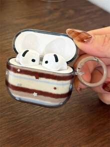 Transparent Blue Brown Striped Star Earphone Case Compatible With AirPods 1 2 3 Pro 2 Pro 3 Earphone Protective Case With Keychain