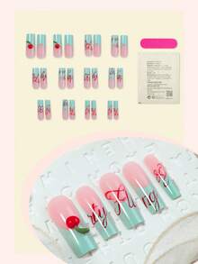 Y2K Apple Acrylic Nails 24Pcs French Long Square Press On Nails, DIY Art Apple Accessories Decorative Fake Nails Set 3D, For Nail Salons Girls And Women Nail Supplies Daily Wear, Holiday Parties And Gifts - Multicolor - View 2