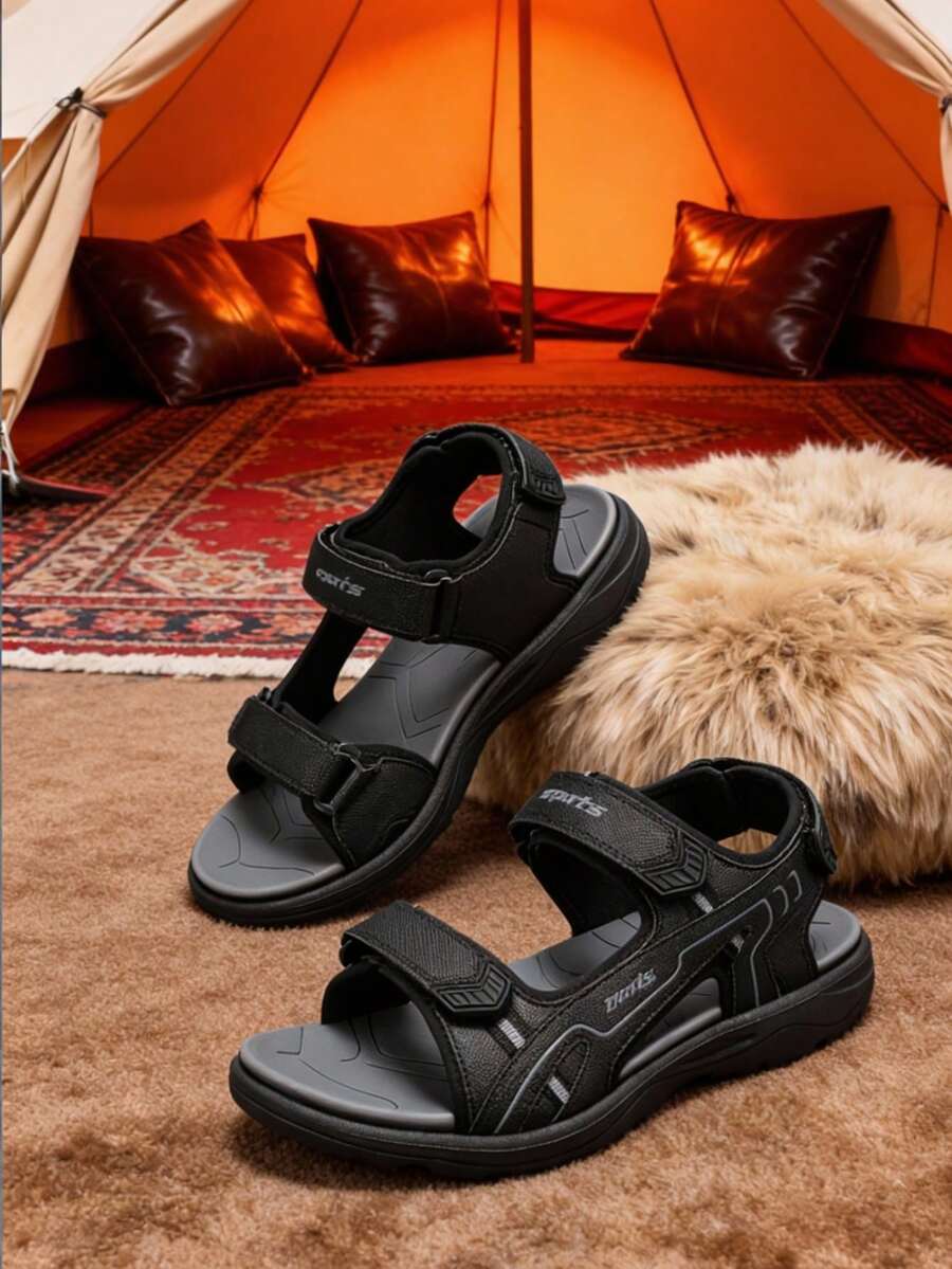 Men's New Breathable Lightweight Sports Sandals, Adjustable Hook & Loop Closure Non-Slip Beach Outdoor Hiking Casual Sandals - Black - View 1