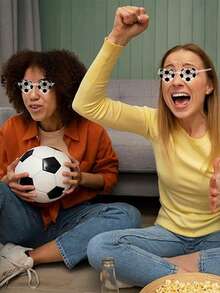 5pcs Football Heart-Shaped Frameless Glasses, Football Themed Party Favor Glasses, Suitable For Sports Themed Parties, Anniversaries, Bachelor Parties, Birthday Gifts, Carnivals, Fun Events Or Party Favors, Pool Parties And Beach Parties. - Black and White - View 7