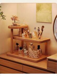 1pc 3-Tier Bamboo Countertop Organizer Rack, Suitable For Storing Cosmetics, Perfumes, Spices And Office Supplies - High Quality Bamboo Bathroom Vanity Storage Cabinet, Minimalist Design, Multi-Purpose Shelving Unit For Jewelry, Cosmetics And Home Goods, Smooth Bamboo Surface - Brown - View 3