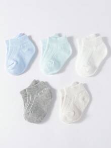 5 Pairs Baby/Toddler Solid Color Breathable Ankle Socks, Spring/Summer - Multicolor - View 9
