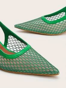 Tacones de aguja minimalistas con malla transpirable y hebilla para oficina - Verde - Ver 3