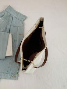 Bolso de mano de gran capacidad para mujer, bolso de hombro con cadena elegante, nuevo bolso de moda para debajo del brazo, bolso de lino retro - Café integral - Ver 4