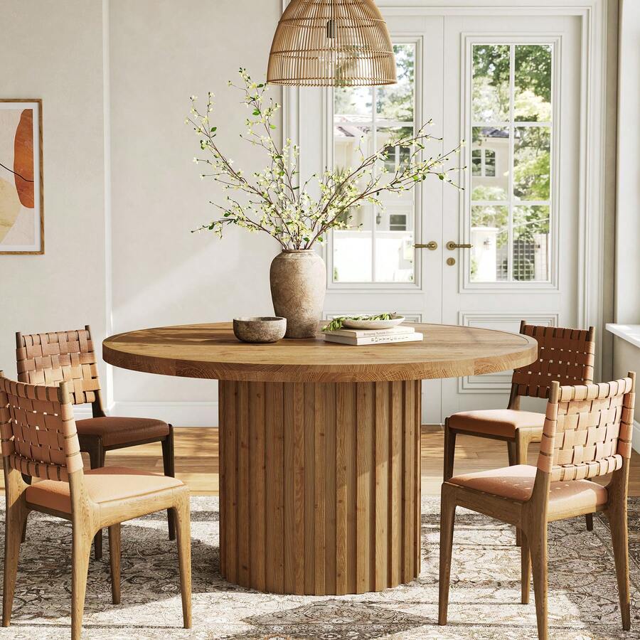 Tribesigns Solid Wood Round Dining Table For 4, 47" Farmhouse Fluted Dining Room Table, Wood Circle Kitchen Table Small Dinner Table For Dining Room, Kitchen, Natural Wood - Natural Wood - View 1