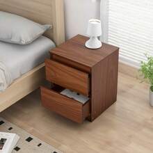 LIVINGANDHOME Living And Home Practical Modern Minimalist Rectangular Bedside Table Grey Walnut Colour Warm White 2 Drawers Sturdy Easy To Clean Effortless Assembly Bedroom Living Room Office - Walnut Color 32 cm (W) X 30 cm (D) X 41 cm (H) - View 1