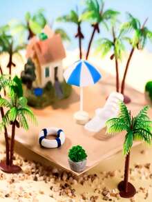 2/5pcs Realistic Mini Artificial Palm Trees, Brown Trunk And Green Leaves, Coconut Tree Shape With Coconuts, Flexible Plastic Tropical Plants, Aquarium Landscape Decor, Stable Base, Desktop Decoration, Tropical Hawaiian Style Decor, Suitable For Home, Wedding, Outdoor Decoration And Aquarium Landscaping, Home Decor, Decorative Trees, Beach Theme Party And Scenery Props - Multicolor - View 6