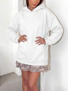 DOUCIU Solid Color Hoodie, Fashionable Sheer Sweatshirt, Casual Streetwear - White - View 3
