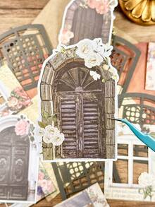 15pcs/Pack Vintage Hollow Decorative Flower Window Paper Cutting Scrapbooking Supplies, Multipurpose DIY Decoration, Planner, Junk Journal - Multicolor - View 10