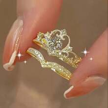 [Fashionable Crown Ring] 2pcs Double-Layer Princess Crown Ring |   Adjustable Opening, Inlaid With Fashionable Synthetic Zirconia, Suitable For Girls And Ladies As A Gift - A-05 màu bạc - Xem 5
