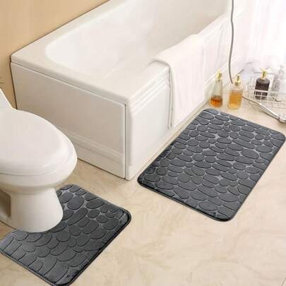 1 件/2 件纯色经典鹅卵石纹理吸水防滑地垫适用于浴室和卫生间家居浴室装饰浴室地毯地毯户外地毯门垫秋季装饰浴室配件返校入口装饰