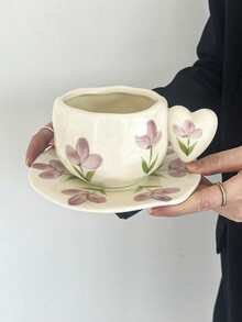 1 bộ cốc cà phê và đĩa lót bằng gốm sứ cao cấp họa tiết hoa tulip tím kiểu dáng Ins, cốc và đĩa tráng men vẽ tay, cốc đựng sữa ăn sáng, đĩa đựng bánh mì, cốc nước văn phòng, cốc Latte Art, cốc đựng nước ép, cốc nước cho cặp đôi, quà tặng ngày lễ cho gia đình và bạn bè - Nhiều màu - Xem 13