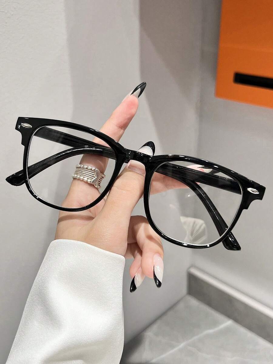 1pc Minimalist Unisex Glasses Lightweight Black Frame Clear Lens Transparent PC Frame Eyeglasses - 黑色 - 查看 1
