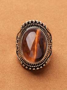 1 pieza Anillo ovalado de ojo de tigre natural estilo vintage - piedra ojo de tigre - Ver 6