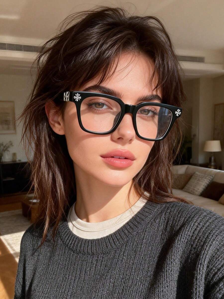 1副欧美时尚方形透明镜片眼镜，新款奢华高端街头风眼镜框