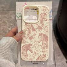 1 pieza Funda de teléfono de material TPU con elegante diseño de rosa rosa y caballo, compatible con iPhone 17 Pro Max/17/16 Pro Max/15/13/12/11, S20 FE/A15/S24/A55, Redmi Note 11/Note 12/Note 13 Pro, cobertura completa y protección suave anti-caídas - Blanco - Ver 1