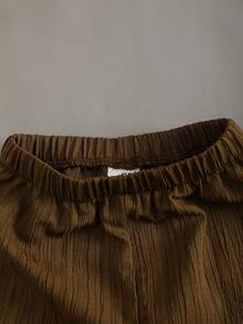 女童夏季荷叶边吊带上衣和阔腿裤两件套，荷叶袖背心，直筒纹理绉纱休闲日常装 - 卡其色 - 查看 6