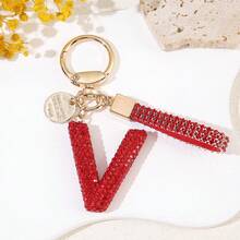 1pc Red Soft Pottery Letter Rhinestone Keychain, Cute Personalized Bag Charm, Car Key Chain, Gift For Mom, Friends, Valentine's Day, Couples - Red - View 17