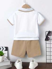Bộ đồ thể thao mùa hè cho bé trai gồm áo thun ngắn tay in hình ngựa và quần short. - Màu Khaki - Xem 2