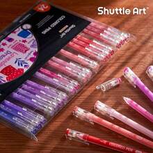 Shuttle Art Colored Pens, 24 Pink & Purple Tone Colors Cute Journal Pens 0.6mm Fine Point Colored Gel Pens For Black Paper Adult Coloring Writing Drawing Journaling Note TaFKing Schoolsss Office Home - 24粉紅紫調 - 查看 9