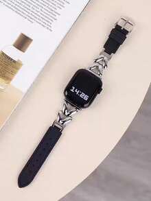 1件適用於Apple Watch，黑色與銀色金屬V型鏈條錶帶，高端時尚風格，適合 38/40/41/42/44/45/46/49mm，兼容Ultra/SE/11/10/9/8/7/6/5/4/3/2/1機型，適合女性，情人節禮物，時尚配件，中性 - 黑色 - 查看 3