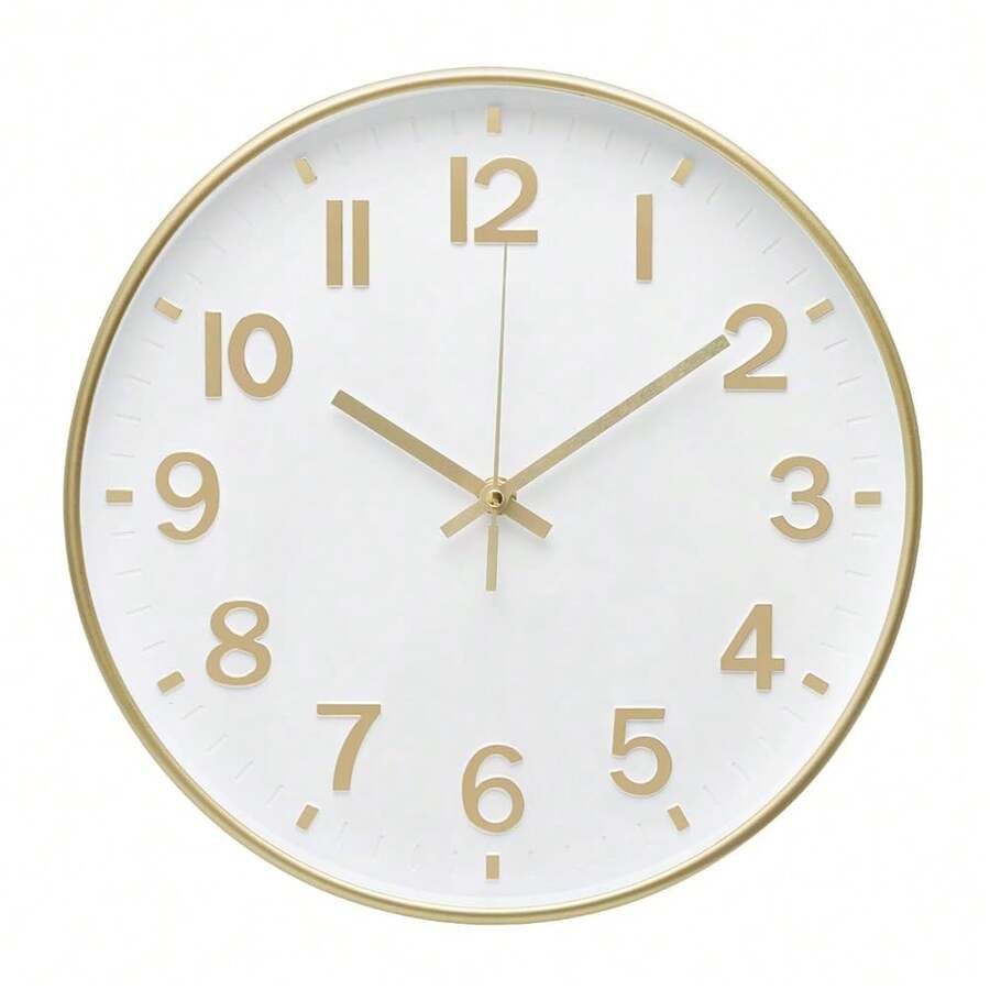 Wall Clock 12 Inch White-Gold Modern Simple Quartz Decorative Clock Non-TicFKing Silent Battery Operated Round Wall Clocks For Living Room Bedroom Kitchen Office Classroom - White-Gold - View 1