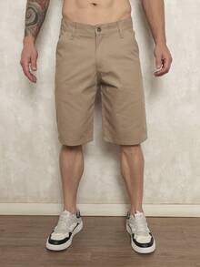 Men's Bermuda Shorts In Twill With Elastane - Sizes 38 To 48 - Black, Beige, White, Green, Blue, Caramel, Gray, Wine Green. Factory Outlet For Men's Black Denim Shorts. - 香檳色 - 查看 4
