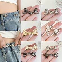 2/6pcs Women Pants Tightener - Denim Waist Cincher Clips And Pins, Make Waist Slimmer - Adjustable Waist Clip Waist Belt Adjuster, Elegant Button Pin Design, Minimalist, Perfect As Gift, Daily Waist Cincher, Gold/Silver/Black - Multicolor - View 6