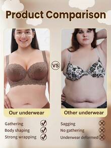 Sutien cu armătură din dantelă florală, mărime plus - bretele late confortabile, design cu acoperire completă, detalii delicate din dantelă, armătură care se ridică și modelează, perfect pentru femeile cu forme voluptuoase care caută eleganță și susținere pe tot parcursul zilei. - Moca Brown - Vizualizare 7