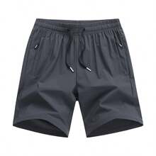 Pantaloncini casual da uomo, pantaloncini sportivi estivi, colore unito versatile per uso quotidiano - Grigio - Visualizzare 2