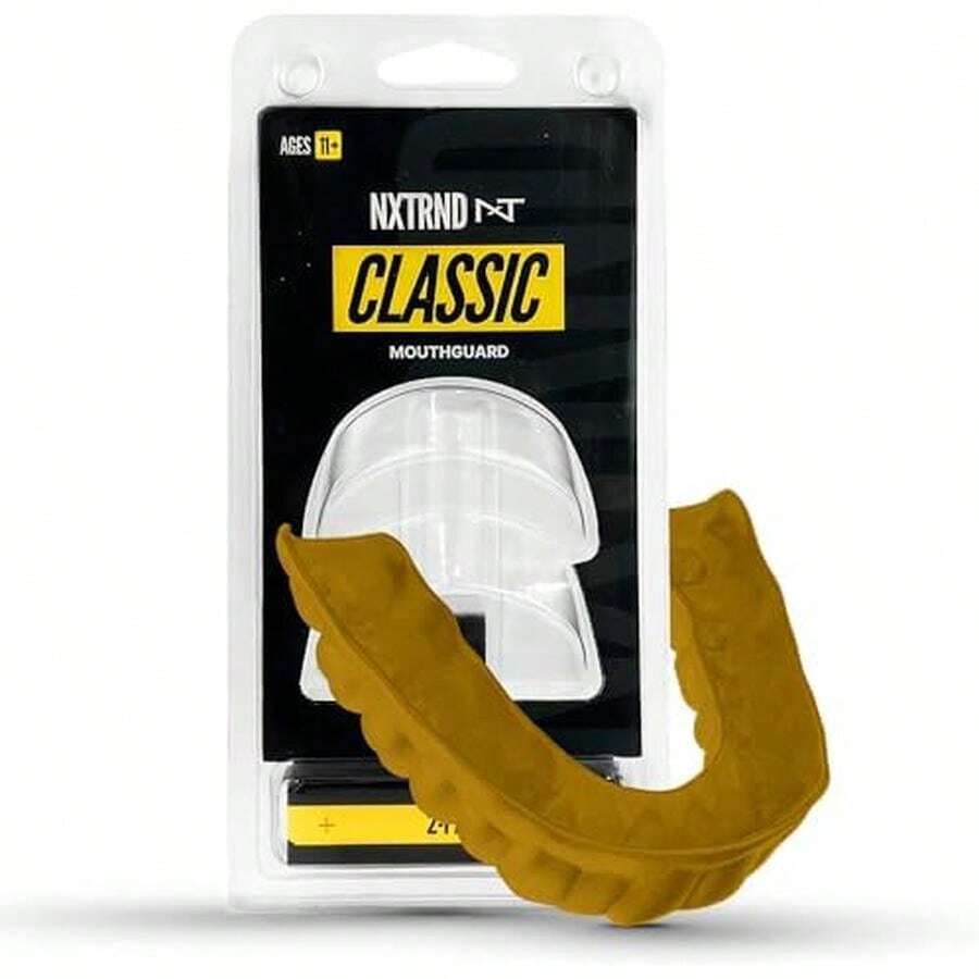 NXTRND CLASSIC Juego de 2 Protectores Bucales Deportivos, Ultra Delgado, para Fútbol Americano, Boxeo, Combate, MMA, Jiu-Jitsu, Lacrosse, para Adultos y Niños - Dorado - Ver 1