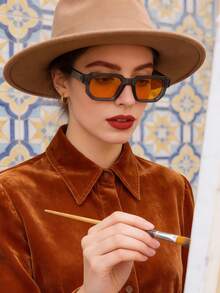 1pc Unisex Gray Square Retro Y2K Chic Minimalist Fashion Fashion Glasses, Suitable For Vacation - Transparent Gray-orange-yellow Sheet - View 8