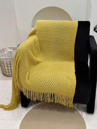 1 pieza Manta de punto de unicolor, diseño con flecos estilo nórdico, manta suave adecuada para siesta en la oficina, cama, sofá, uso diario