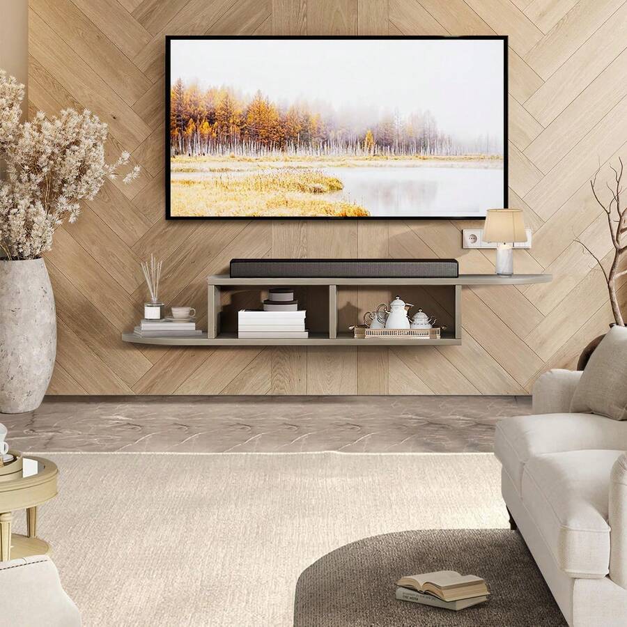 Floating TV Stand For TVs Up To 55 Inch , 55" Floating Entertainment Center With Storage, Floating TV Shelf Wall Mounted For Living Room, Bedroom, Black/ Brown/ Grey - Xám - Xem 1