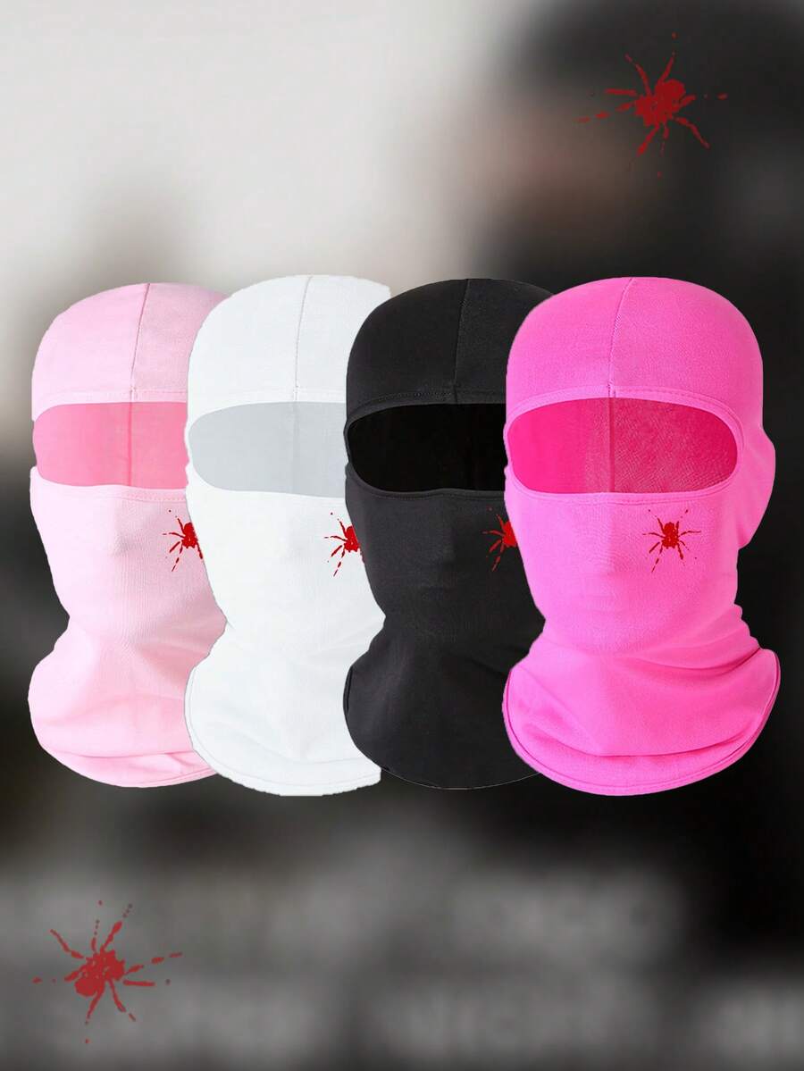 深红色蜘蛛印花拉法帽，舒适透气多功能头套，男女通用，适合街头、户外、徒步、骑行、滑雪等多种场合。 - 彩色 - 查看 1