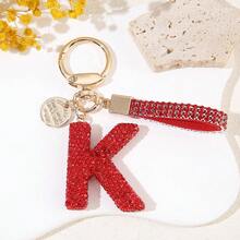 1pc Red Soft Pottery Letter Rhinestone Keychain, Cute Personalized Bag Charm, Car Key Chain, Gift For Mom, Friends, Valentine's Day, Couples - Red - View 21