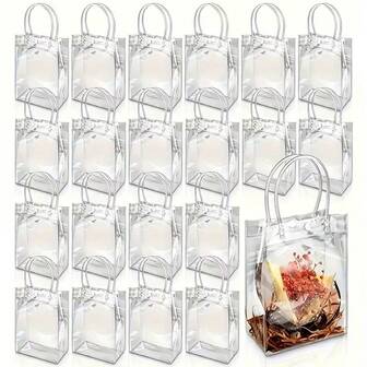 5/10/50 piezas, Bolsa de tote transparente, reutilizable, clara, compacta, perfecta para fiestas de vacaciones, regalos de fiesta, cosméticos, flores, suministros para pequeños negocios, compras y aniversarios