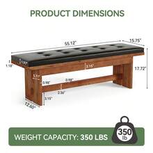Tribesigns Solid Wood Bench With Cushion, 55" Upholstered Entryway Bench With Thickened Legs, Button-Tufted Shoe Bench Seat, Vintage Indoor End Of Bed Bench For Bedroom, Living Room, Hallway, Dark Walnut - Quả óc chó sẫm màu - Xem 7