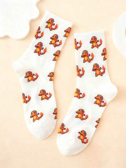 pokemon Calcetines de media caña suaves y transpirables con estampado de Pokémon lindo y de dibujos animados, con talón y puntera reforzados, duraderos, unisex, aptos para todas las estaciones