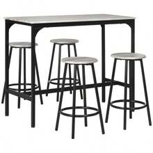 HOMCOM Bar Table Set With Bar Stools, 5-Piece, Kitchen Table And 4 Bar Stools, Industrial Style, For Kitchen And Dining Room, Metal, Grey - Black - View 1