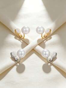 زوجان من الأقراط الأنيقة ذات التصميم متعدد الأشكال، مطلية بالذهب عيار 14 قيراطًا، مصنوعة من الفضة والذهب، ومرصعة بأحجار الزركونيا المكعبة AAA+، واللؤلؤ الصناعي - مثالية للارتداء اليومي، والحفلات، وهدايا الأعياد. - الذهب + الفضة - مشاهدة 10