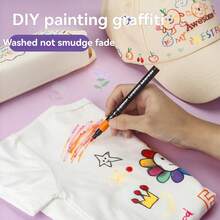 返校季及布料DIY绘画笔，纺织马克笔，6/8/12/24/30色可选，防渗色，防褪色，适用于衣物，布料DIY装饰马克笔，纺织专用永久性马克笔，多尺寸布料绘画笔，防水，不褪色，适用于衣物/布料，防渗色布料绘画，服装涂鸦纺织笔 - DIY織物彩繪筆 - 查看 5