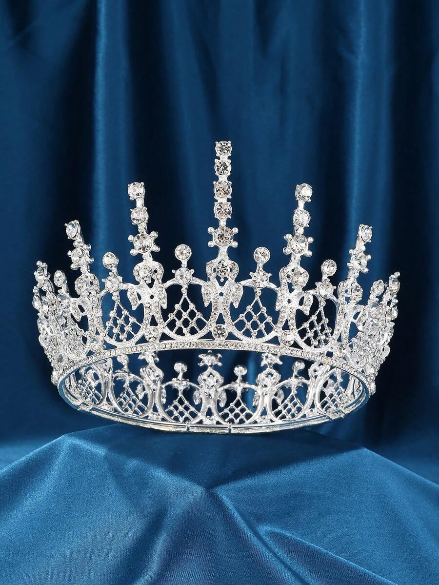 Women's Crystal Queen Crown And Headpiece, Full Round Girls Wedding Headband Hair Accessories, Suitable For Birthday, Pageant, Prom, Bridal Party, Valentine's Day Costume Elegant Gift - Silver - View 1