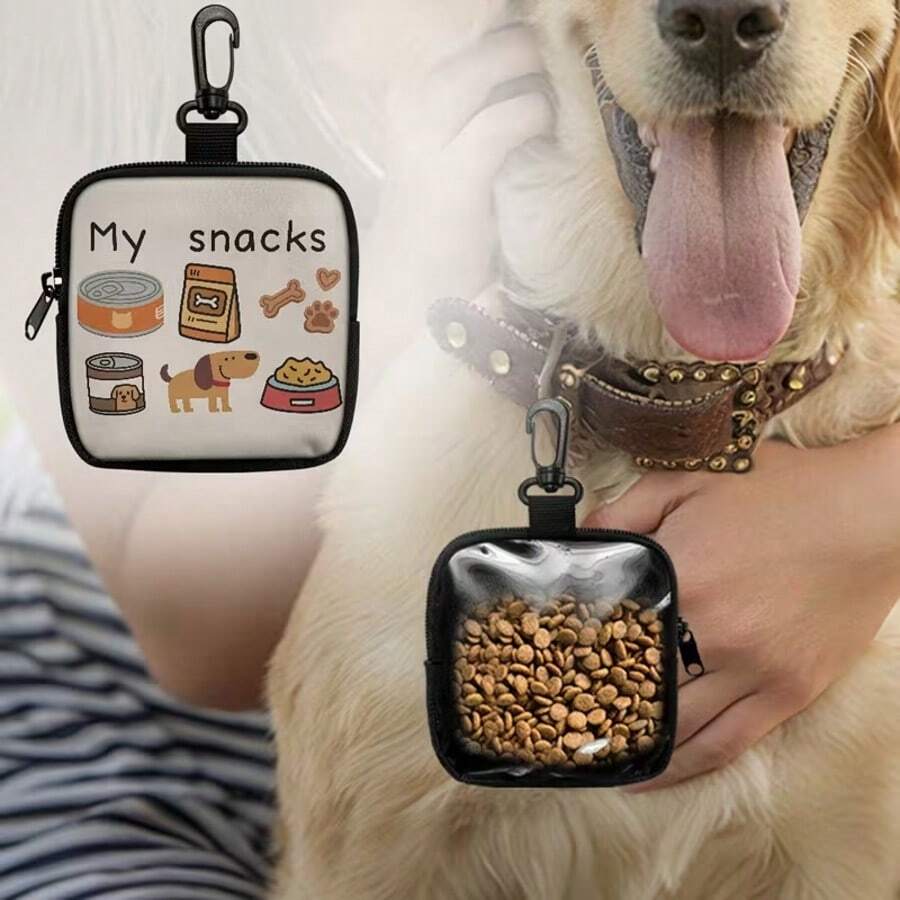 1pc Dog Training Treat Bag With Zipper Closure, Pet Training Set With Hook And Zipper - Pet Poop Bag, Small Dog Pet Walking Bag, One Side Transparent, Essential Dog Walking Gear | Vibrant Dog Accessories - Multicolor - View 1